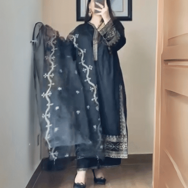 Noor-e-Siyaah – Black Embroidered Stitched 3-Piece Suit