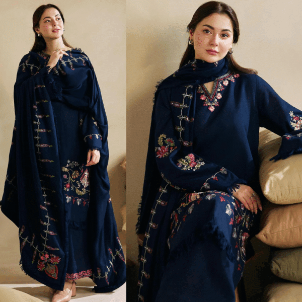 Noor-e-Nigaar – Navy Blue Embroidered 3-Piece Suit