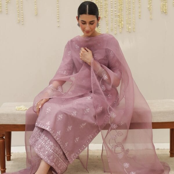Lilac Cotton - Embroidered Stitched 3-Piece Suit