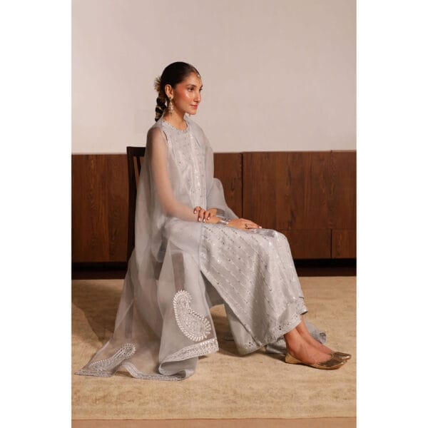ice Blue-Embroidered Stitched 3-Piece Suit