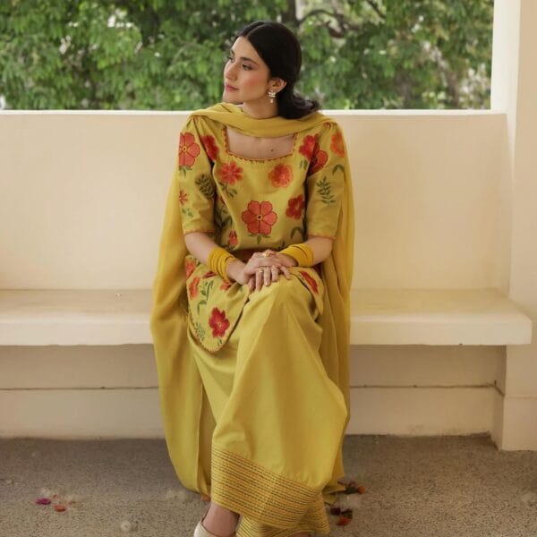 Mustard yellow – Embroidered Stitched 3-Piece Suit